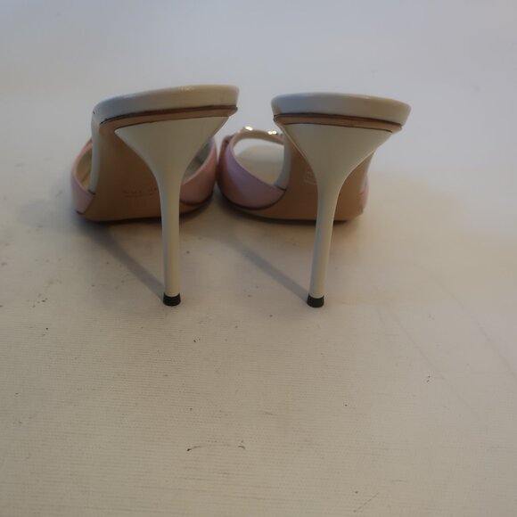 Womens Gucci Pink Stiletto Heel Open Toe Leather Sandal Mule Heels 38.5 US/8.5 - Picture 6 of 11